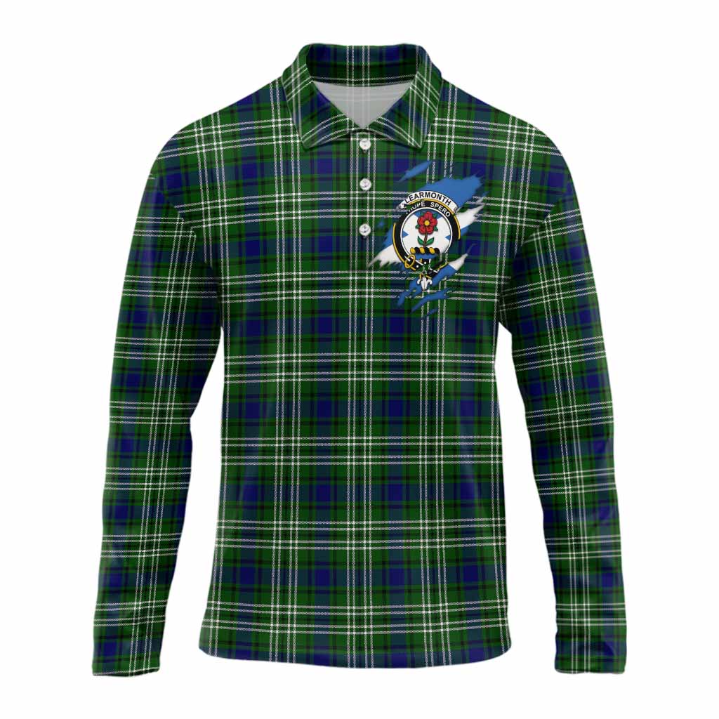 Learmonth Clan Crest In Me Tartan Long Sleeve Polo Shirt Scotland Flag Style
