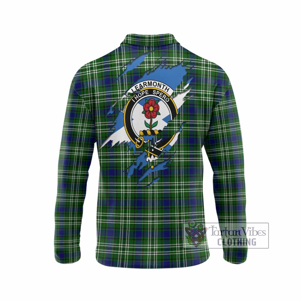 Learmonth Clan Crest In Me Tartan Long Sleeve Polo Shirt Scotland Flag Style