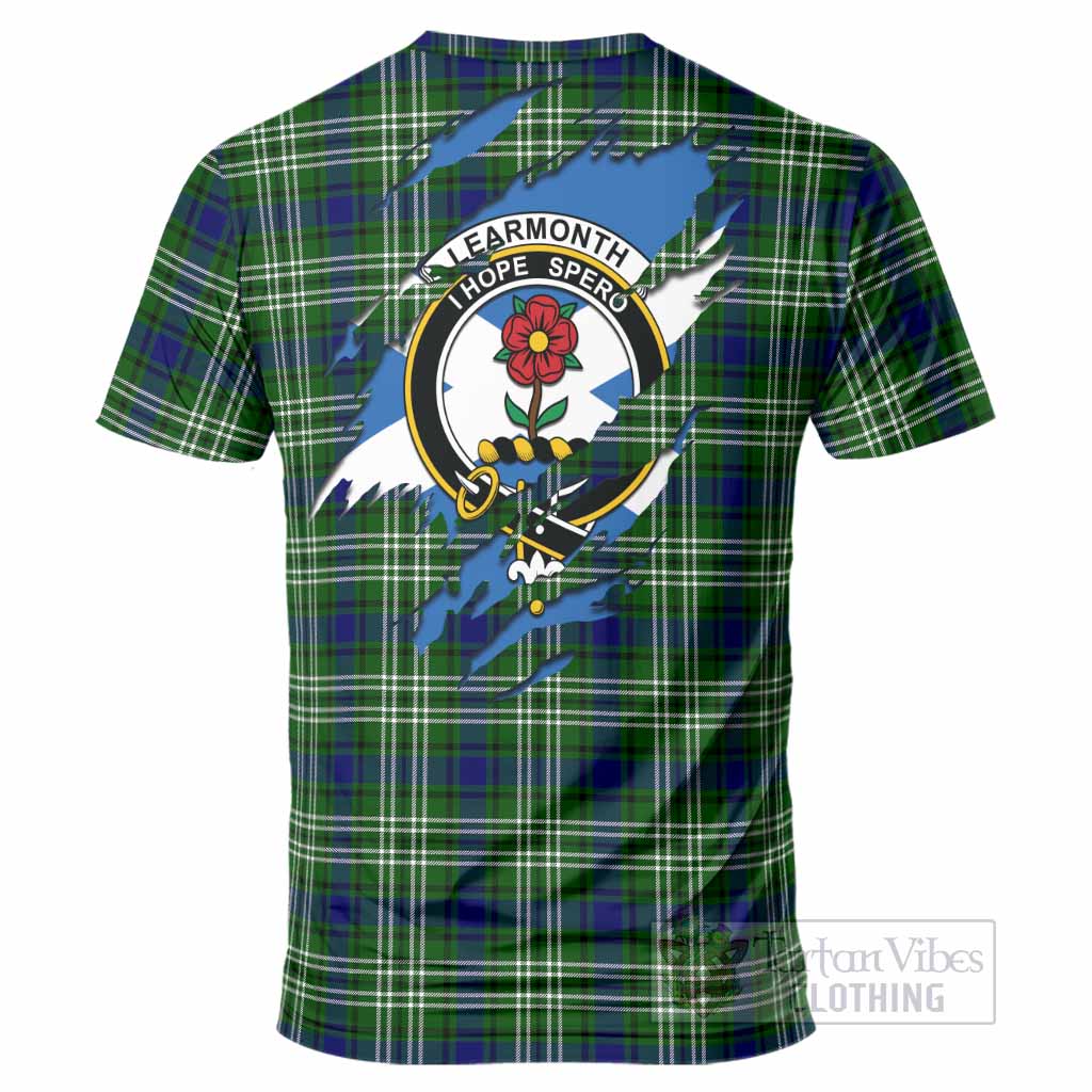 Learmonth Clan Crest In Me Tartan T-Shirt Scotland Flag Style
