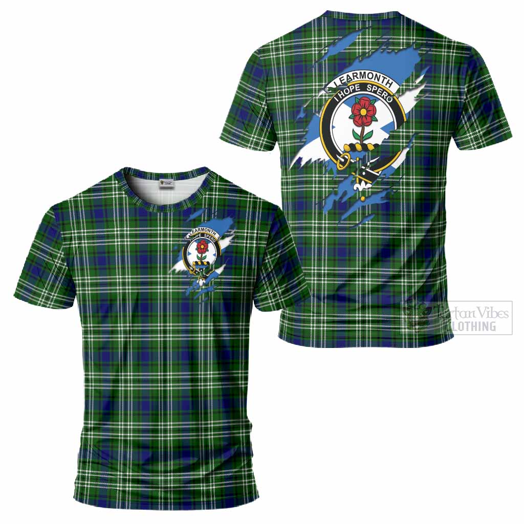 Learmonth Clan Crest In Me Tartan T-Shirt Scotland Flag Style