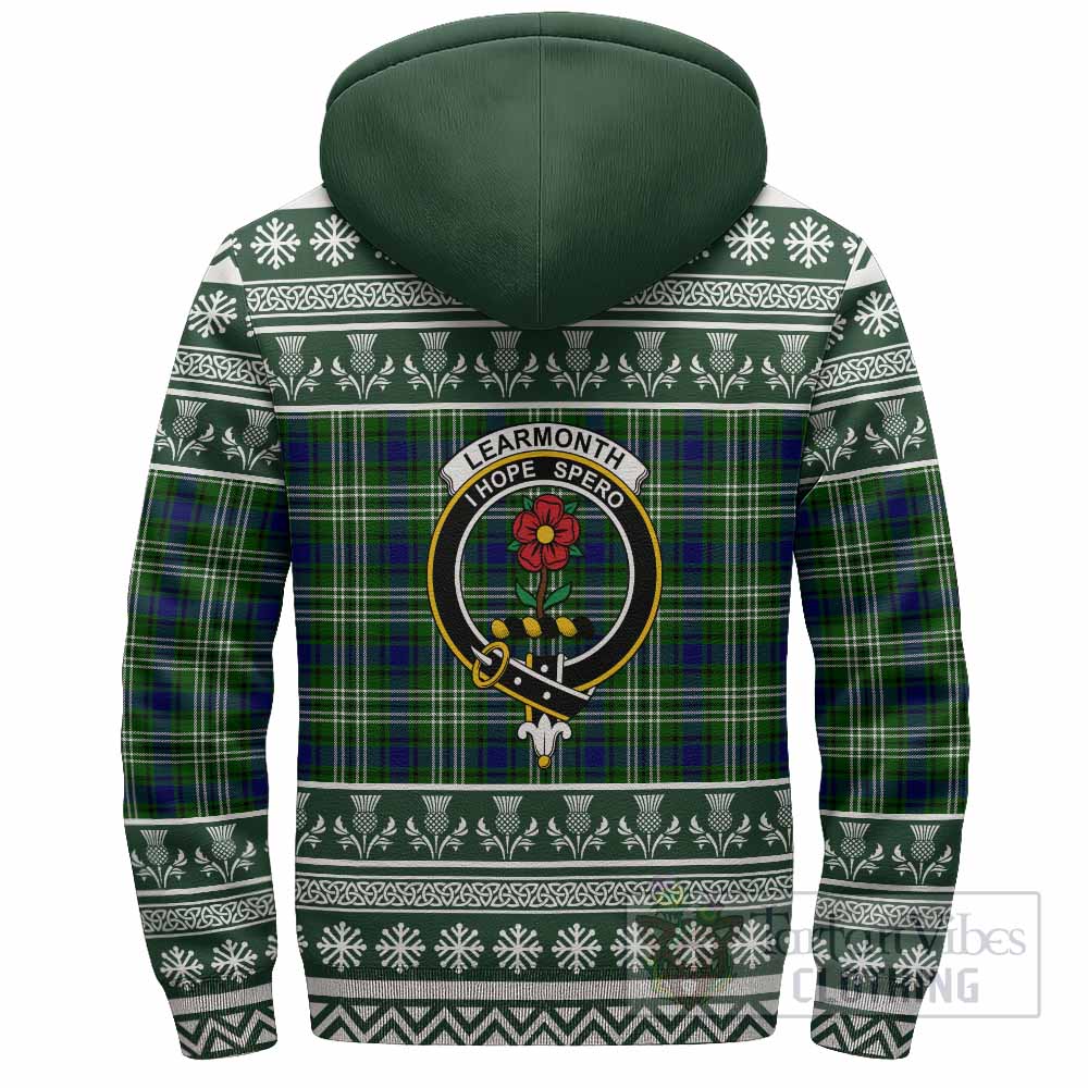 Learmonth Clan Tartan Christmas Fleece Hoodie with Family Crest - Tartan Vibes Clothing