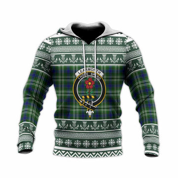 Learmonth Clan Tartan Christmas Knitted Hoodie with Family Crest