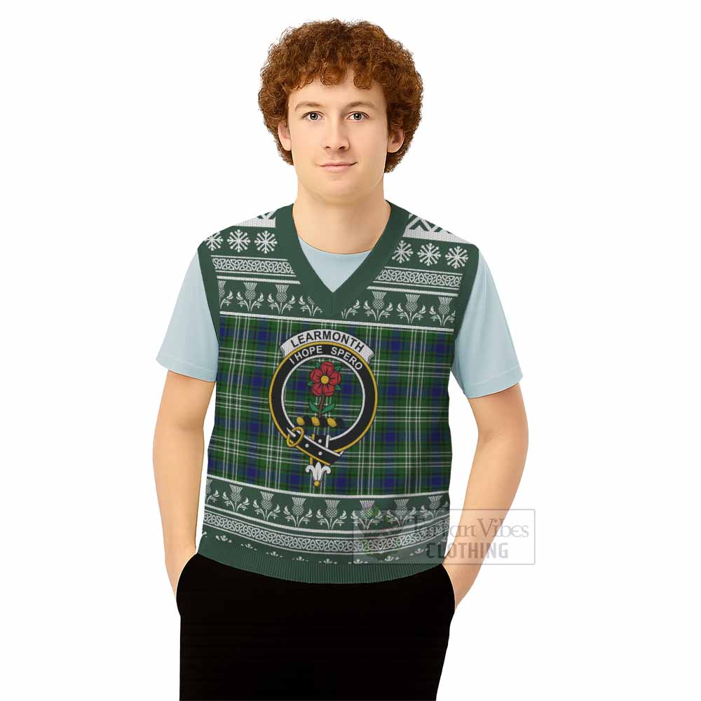 Learmonth Clan Tartan Christmas Knitted V-Neck Vest with Family Crest - Tartan Vibes Clothing