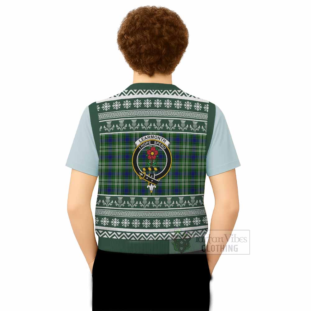 Learmonth Clan Tartan Christmas Knitted V-Neck Vest with Family Crest - Tartan Vibes Clothing