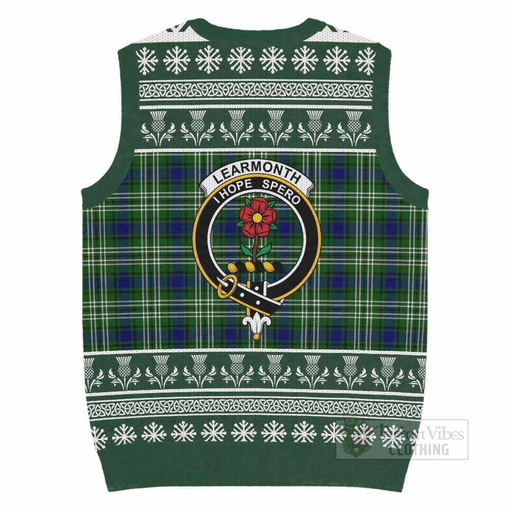 Learmonth Clan Tartan Christmas Knitted V-Neck Vest with Family Crest - Tartan Vibes Clothing