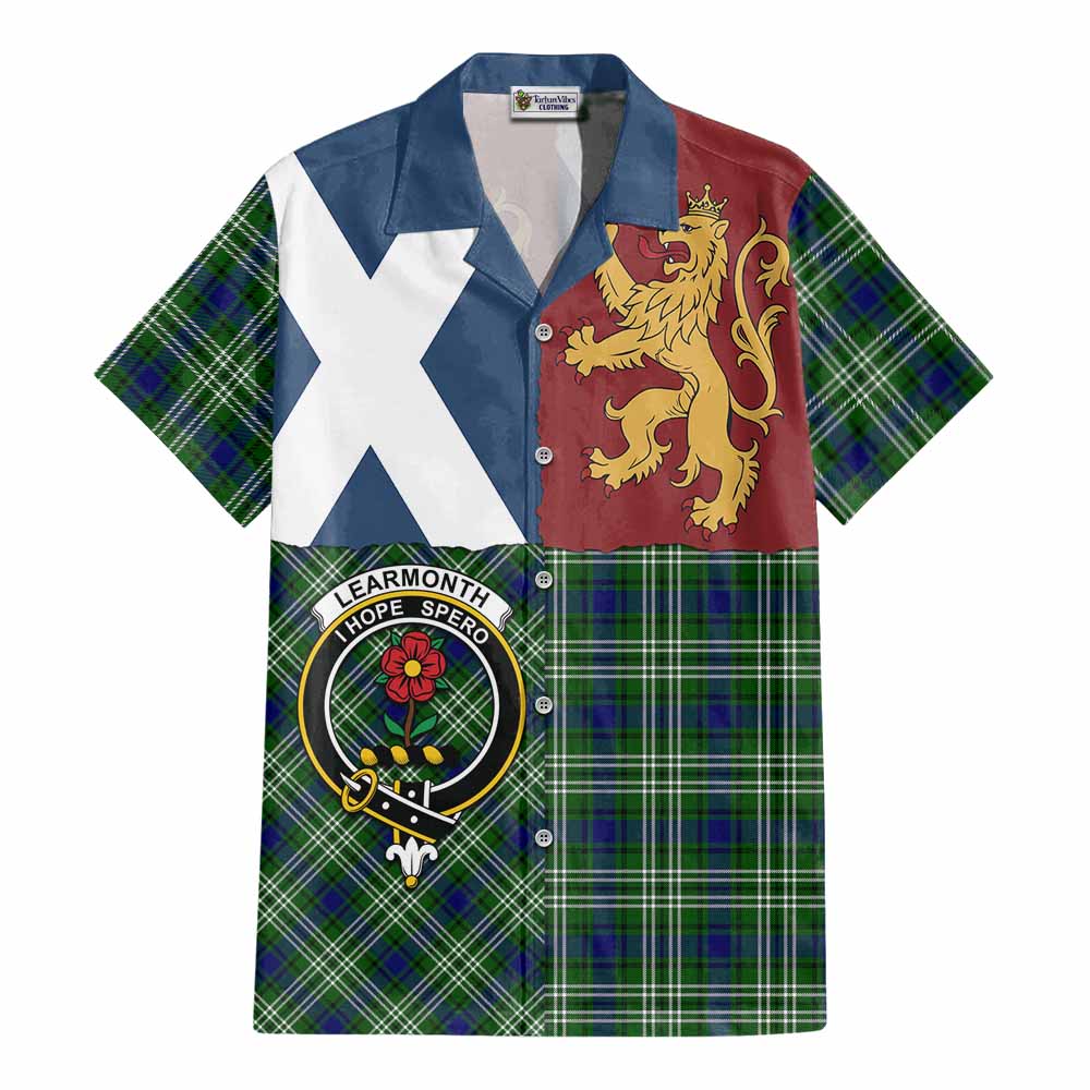 Learmonth Crest Tartan Cotton Hawaiian Shirt with Lion Rampant Saltire Style - Tartan Vibes Clothing