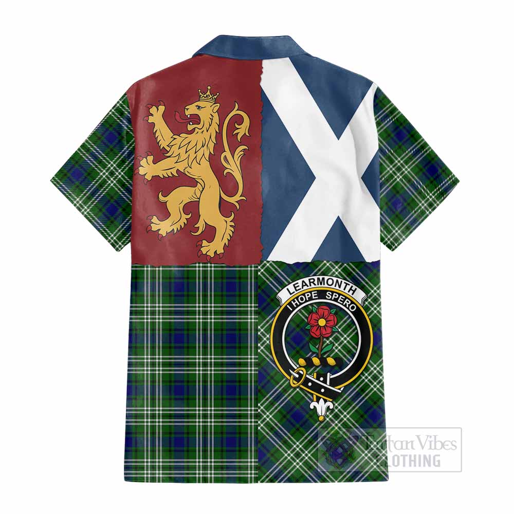 Learmonth Crest Tartan Cotton Hawaiian Shirt with Lion Rampant Saltire Style - Tartan Vibes Clothing