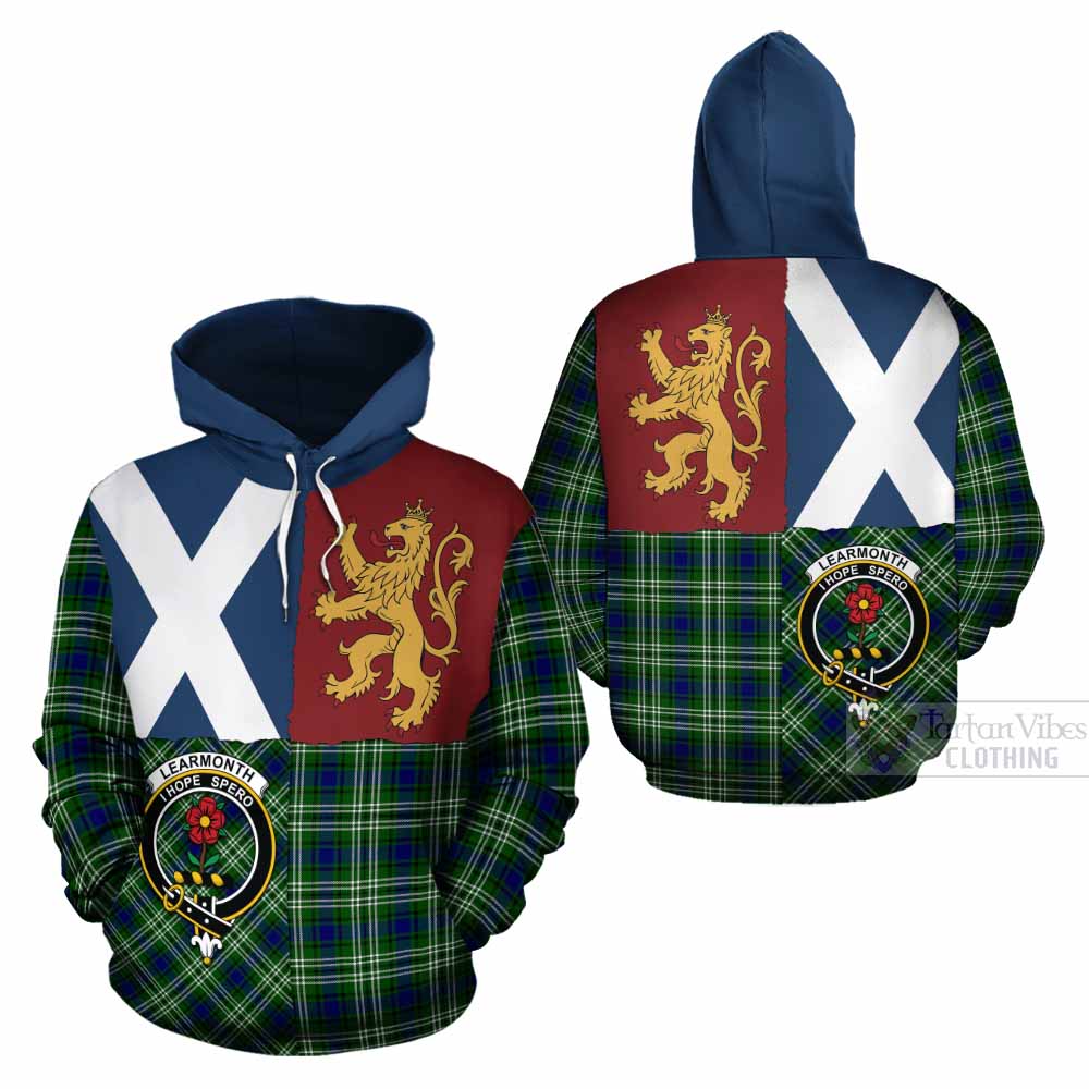 Learmonth Crest Tartan Cotton Hoodie with Lion Rampant Saltire Style - Tartan Vibes Clothing