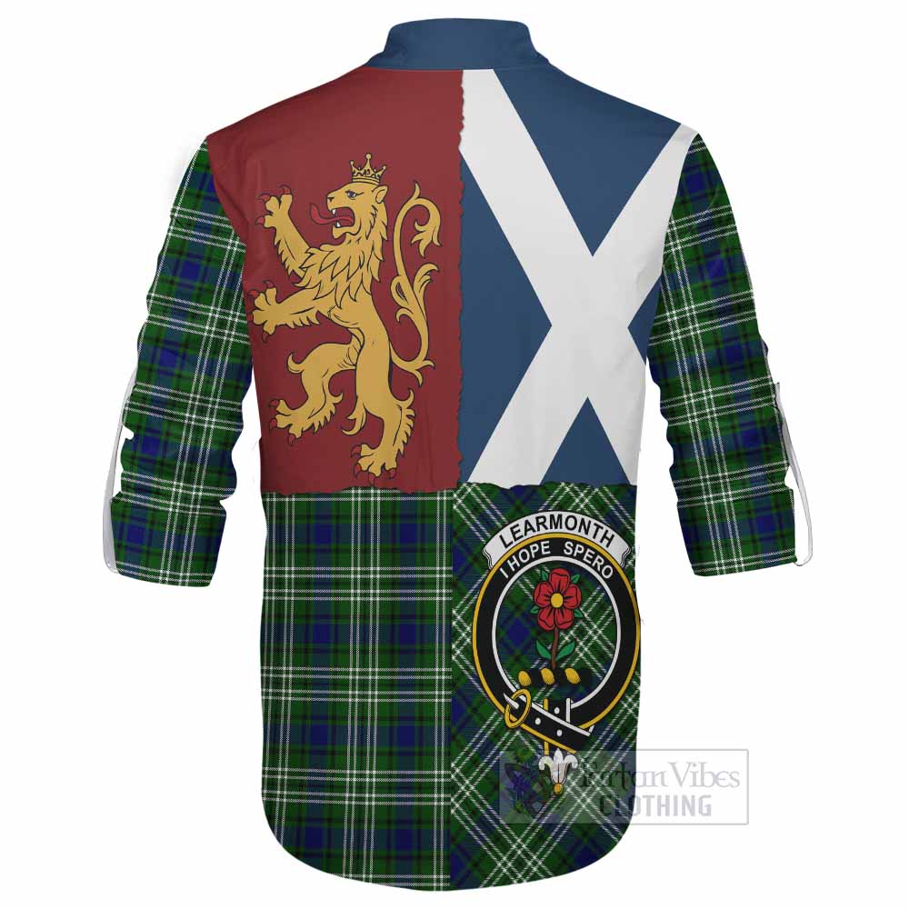 Learmonth Crest Tartan Ghillie Shirt with Lion Rampant Saltire Style - Tartan Vibes Clothing