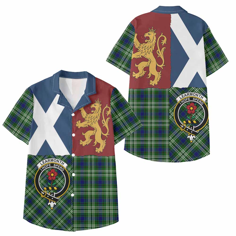 Learmonth Crest Tartan Kid Hawaiian Shirt with Lion Rampant Saltire Style - Tartan Vibes Clothing