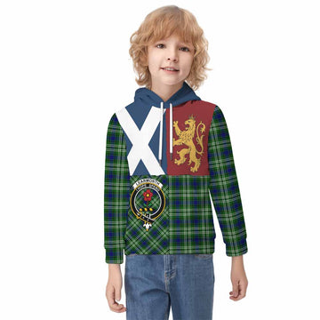 Learmonth Crest Tartan Kid Hoodie with Lion Rampant Saltire Style