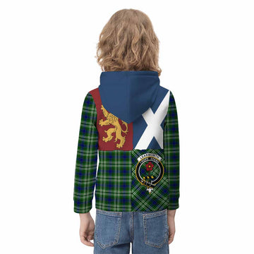 Learmonth Crest Tartan Kid Hoodie with Lion Rampant Saltire Style