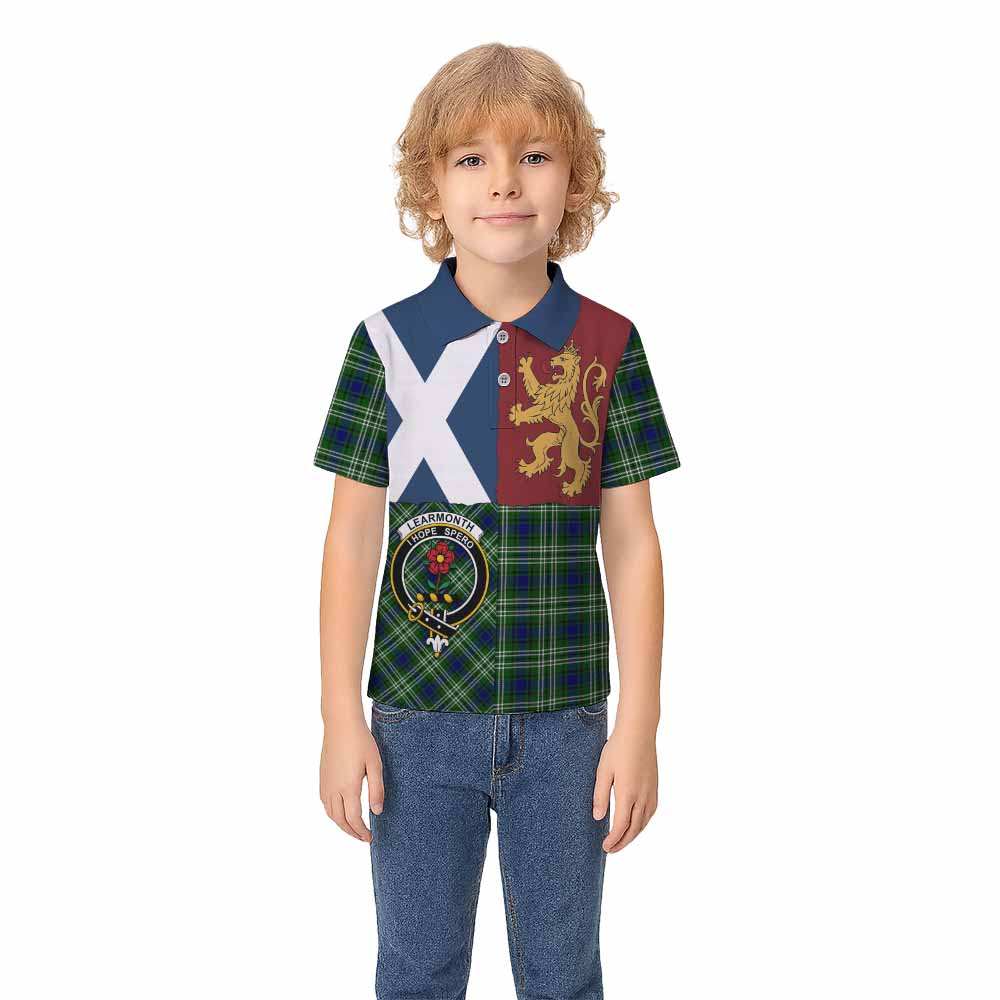 Learmonth Crest Tartan Kid Polo Shirt with Lion Rampant Saltire Style - Tartan Vibes Clothing