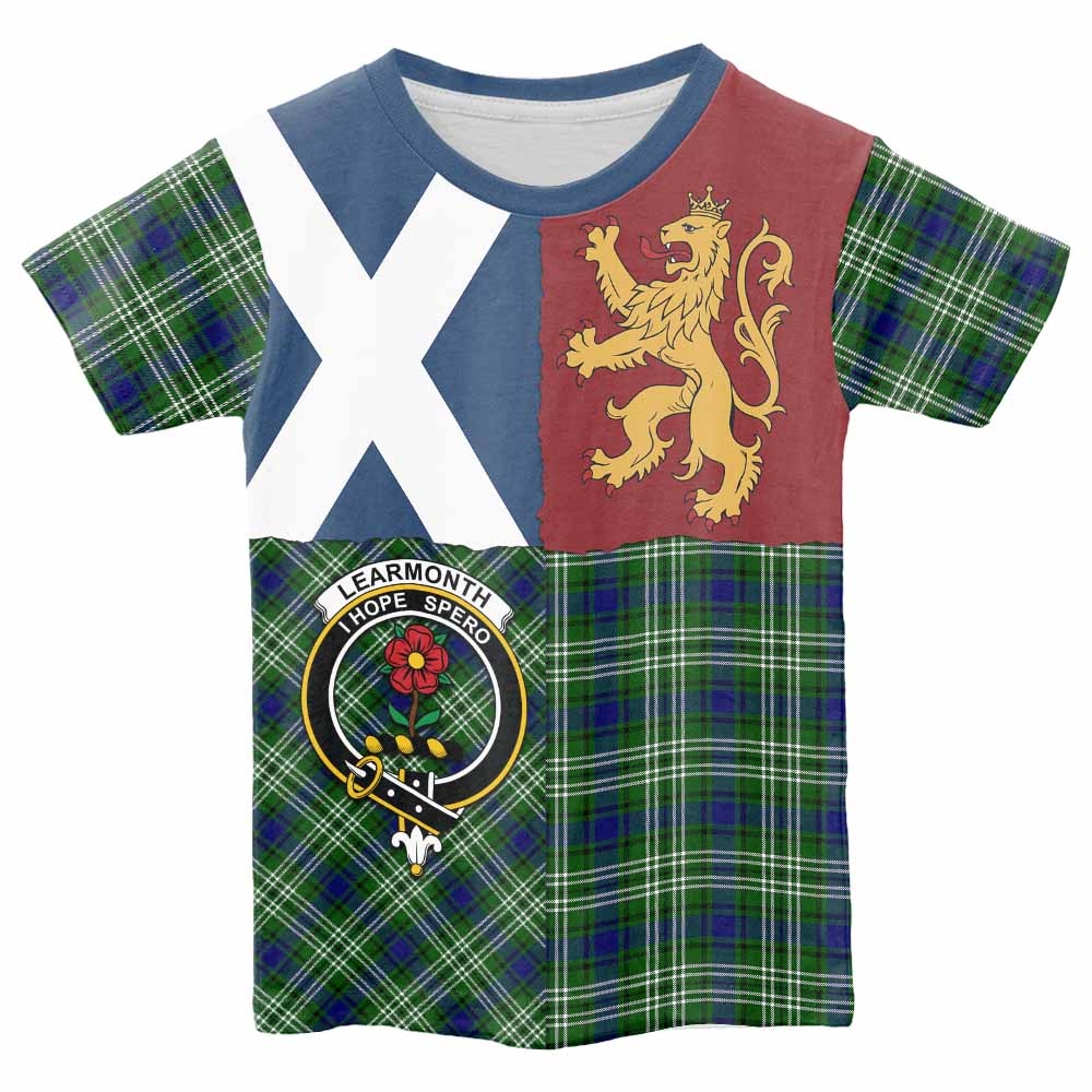 Learmonth Crest Tartan Kid T-shirt with Lion Rampant Saltire Style - Tartan Vibes Clothing