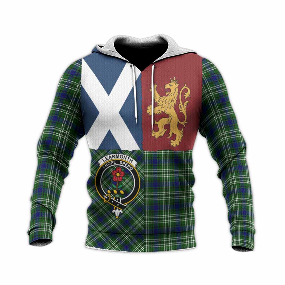 Learmonth Crest Tartan Knitted Hoodie with Lion Rampant Saltire Style