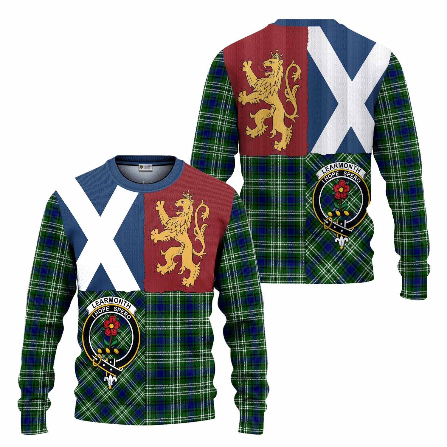 Learmonth Crest Tartan Knitted Sweater with Lion Rampant Saltire Style