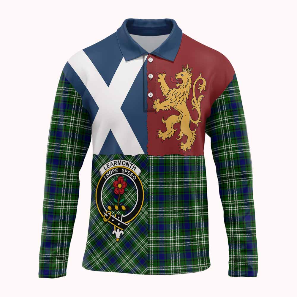 Learmonth Crest Tartan Long Sleeve Polo Shirt with Lion Rampant Saltire Style
