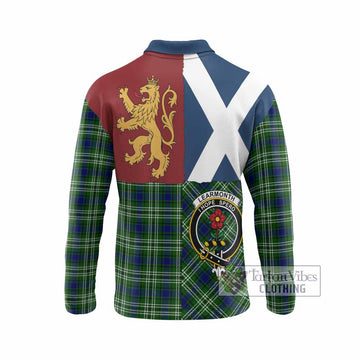 Learmonth Crest Tartan Long Sleeve Polo Shirt with Lion Rampant Saltire Style