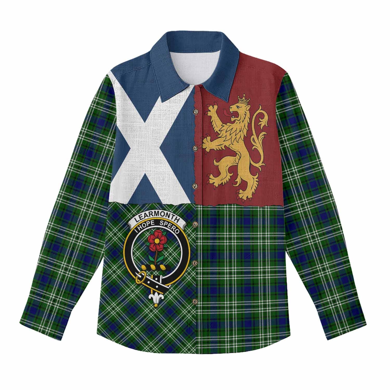 Learmonth Crest Tartan Women Casual Shirt with Lion Rampant Saltire Style