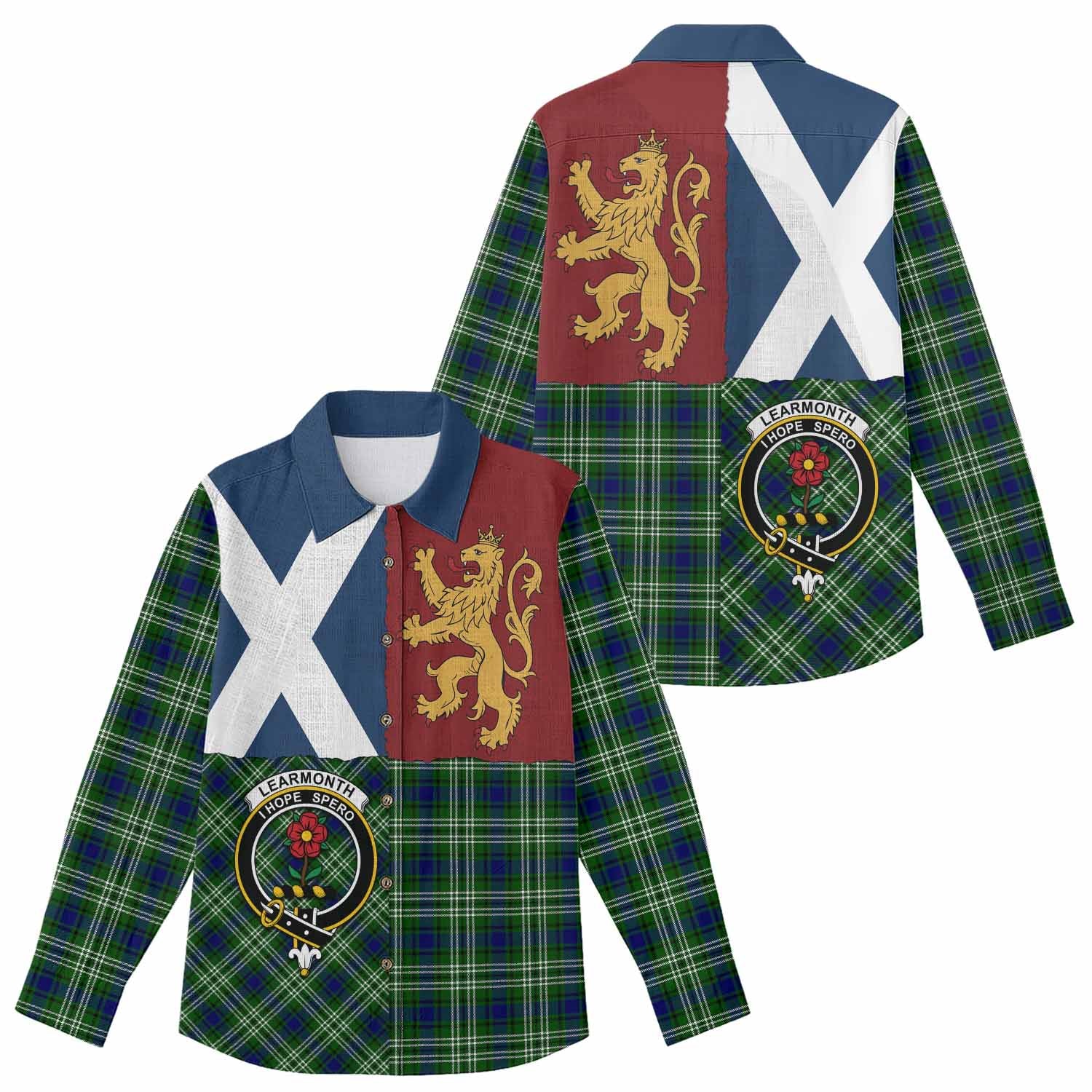 Learmonth Crest Tartan Women Casual Shirt with Lion Rampant Saltire Style