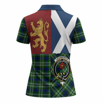 Learmonth Crest Tartan Women Polo Shirt with Lion Rampant Saltire Style