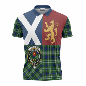 Learmonth Crest Tartan Zipper Polo Shirt with Lion Rampant Saltire Style