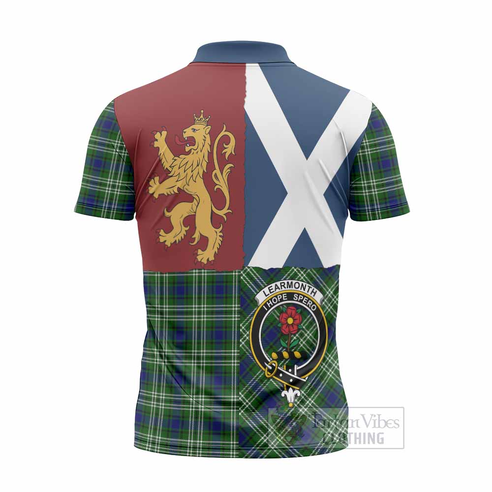Learmonth Crest Tartan Zipper Polo Shirt with Lion Rampant Saltire Style