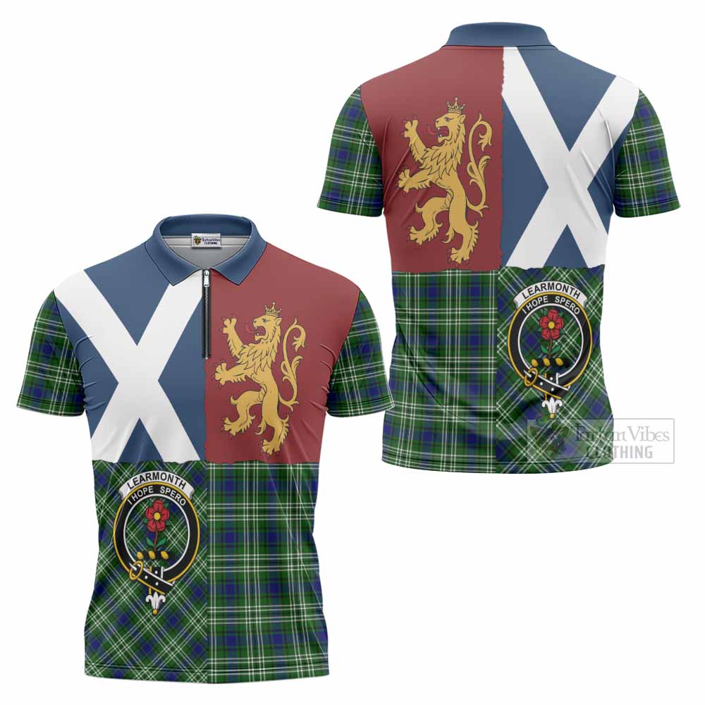Learmonth Crest Tartan Zipper Polo Shirt with Lion Rampant Saltire Style
