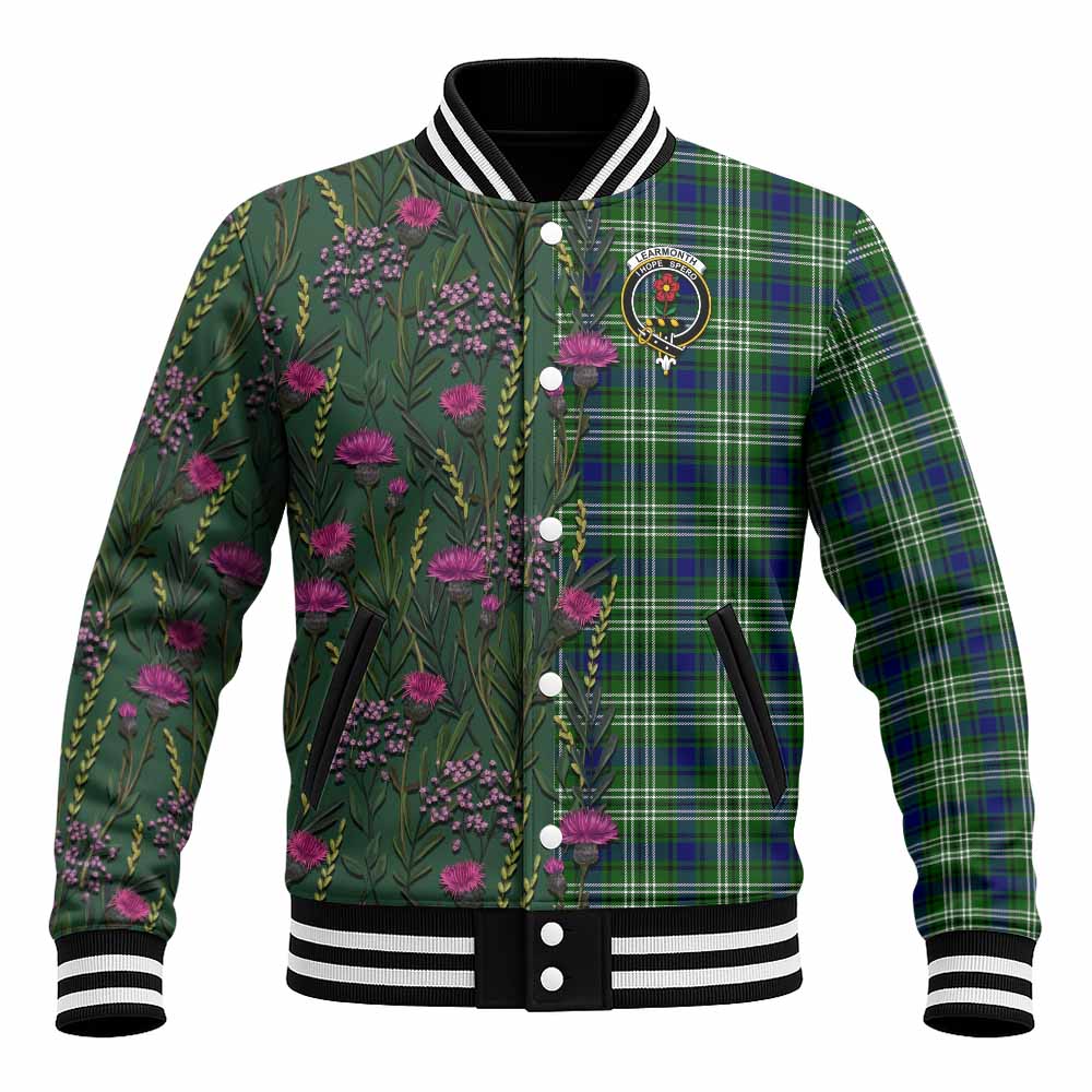 Learmonth Family Crest Tartan Baseball Jacket Scottish Thistle Flower Pattern Half Style - Tartan Vibes Clothing
