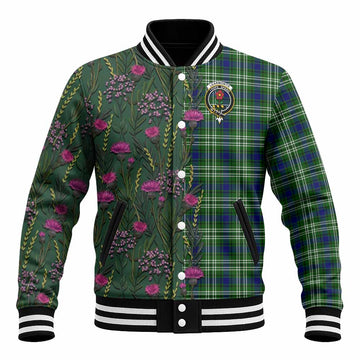 Learmonth Family Crest Tartan Baseball Jacket Scottish Thistle Flower Pattern Half Style