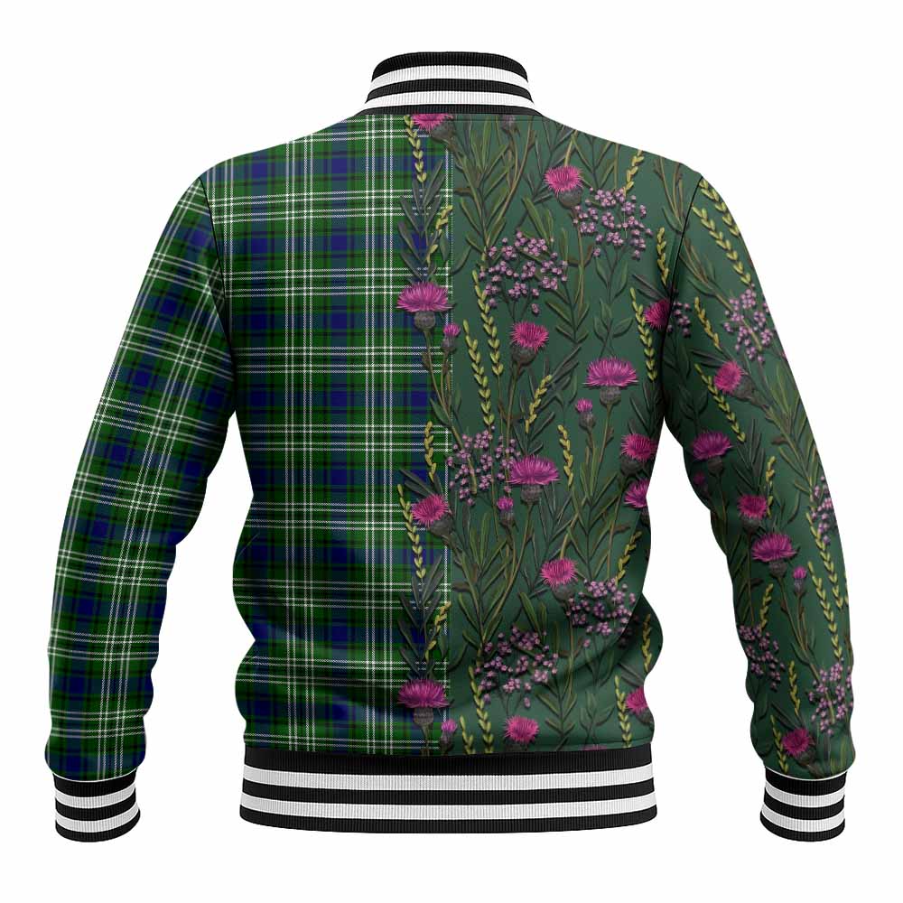 Learmonth Family Crest Tartan Baseball Jacket Scottish Thistle Flower Pattern Half Style - Tartan Vibes Clothing
