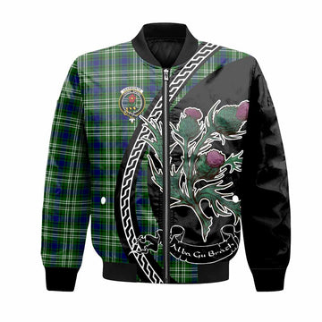 Learmonth Family Crest Tartan Bomber Jacket Alba Thistle Inspired