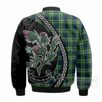 Learmonth Family Crest Tartan Bomber Jacket Alba Thistle Inspired