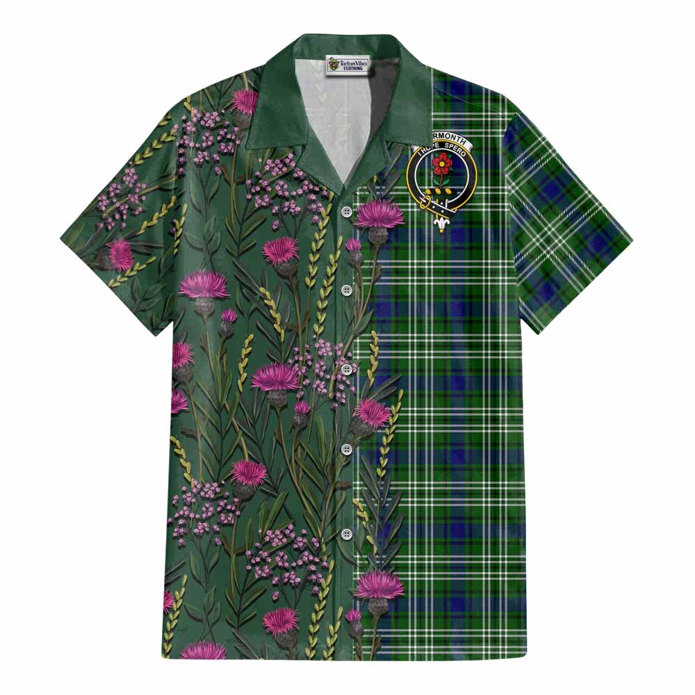 Learmonth Family Crest Tartan Cotton Hawaiian Shirt Scottish Thistle Flower Pattern Half Style - Tartan Vibes Clothing