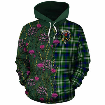 Learmonth Family Crest Tartan Cotton Hoodie Scottish Thistle Flower Pattern Half Style