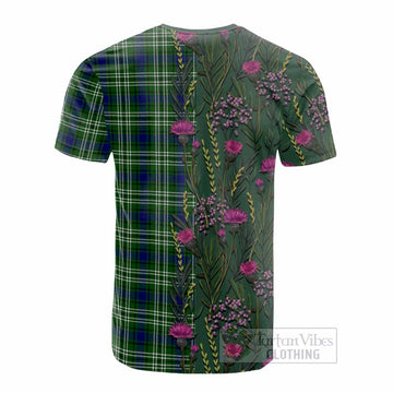 Learmonth Family Crest Tartan Cotton T-shirt Scottish Thistle Flower Pattern Half Style