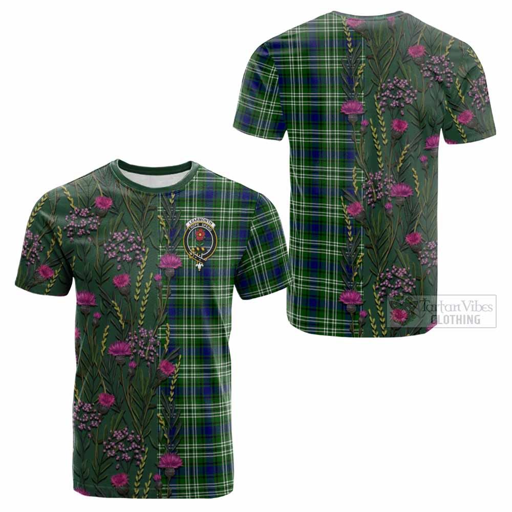 Learmonth Family Crest Tartan Cotton T-shirt Scottish Thistle Flower Pattern Half Style - Tartan Vibes Clothing