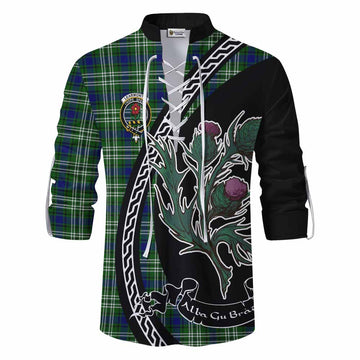 Learmonth Family Crest Tartan Ghillie Shirt Alba Thistle Inspired