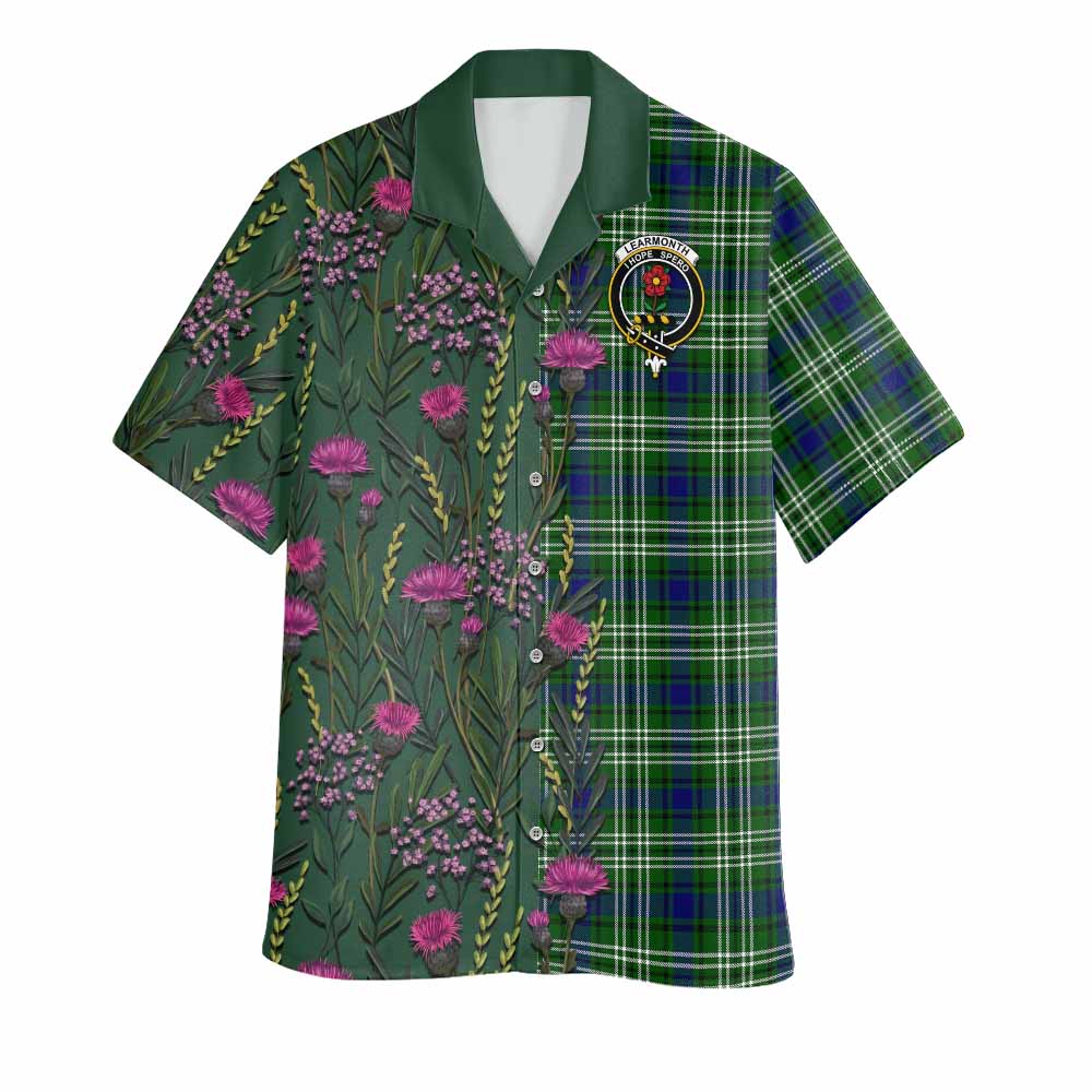 Learmonth Family Crest Tartan Hawaiian Shirt Scottish Thistle Flower Pattern Half Style - Tartan Vibes Clothing
