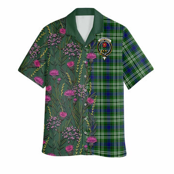 Learmonth Family Crest Tartan Hawaiian Shirt Scottish Thistle Flower Pattern Half Style