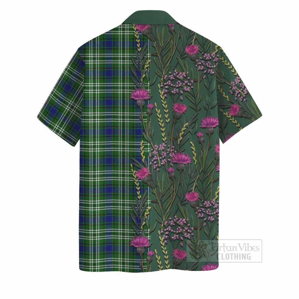 Learmonth Family Crest Tartan Hawaiian Shirt Scottish Thistle Flower Pattern Half Style - Tartan Vibes Clothing