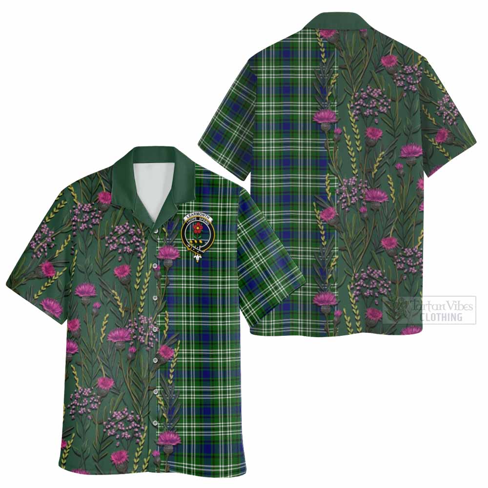 Learmonth Family Crest Tartan Hawaiian Shirt Scottish Thistle Flower Pattern Half Style - Tartan Vibes Clothing