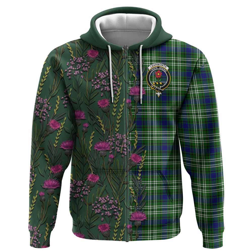 Learmonth Family Crest Tartan Hoodie Scottish Thistle Flower Pattern Half Style - Tartan Vibes Clothing
