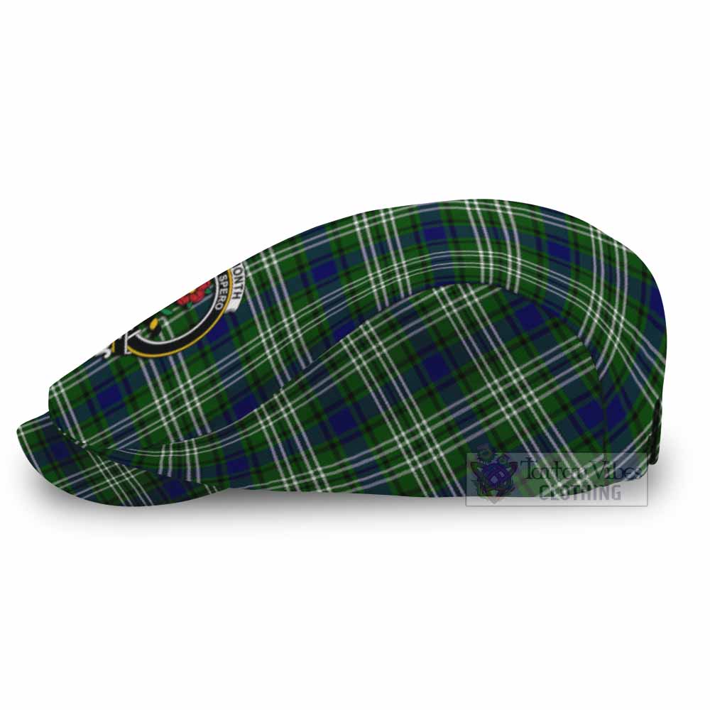 Learmonth Family Crest Tartan Jeff Cap, Tartan Flat Cap