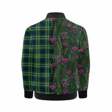 Learmonth Family Crest Tartan Kid Bomber Jacket Scottish Thistle Flower Pattern Half Style