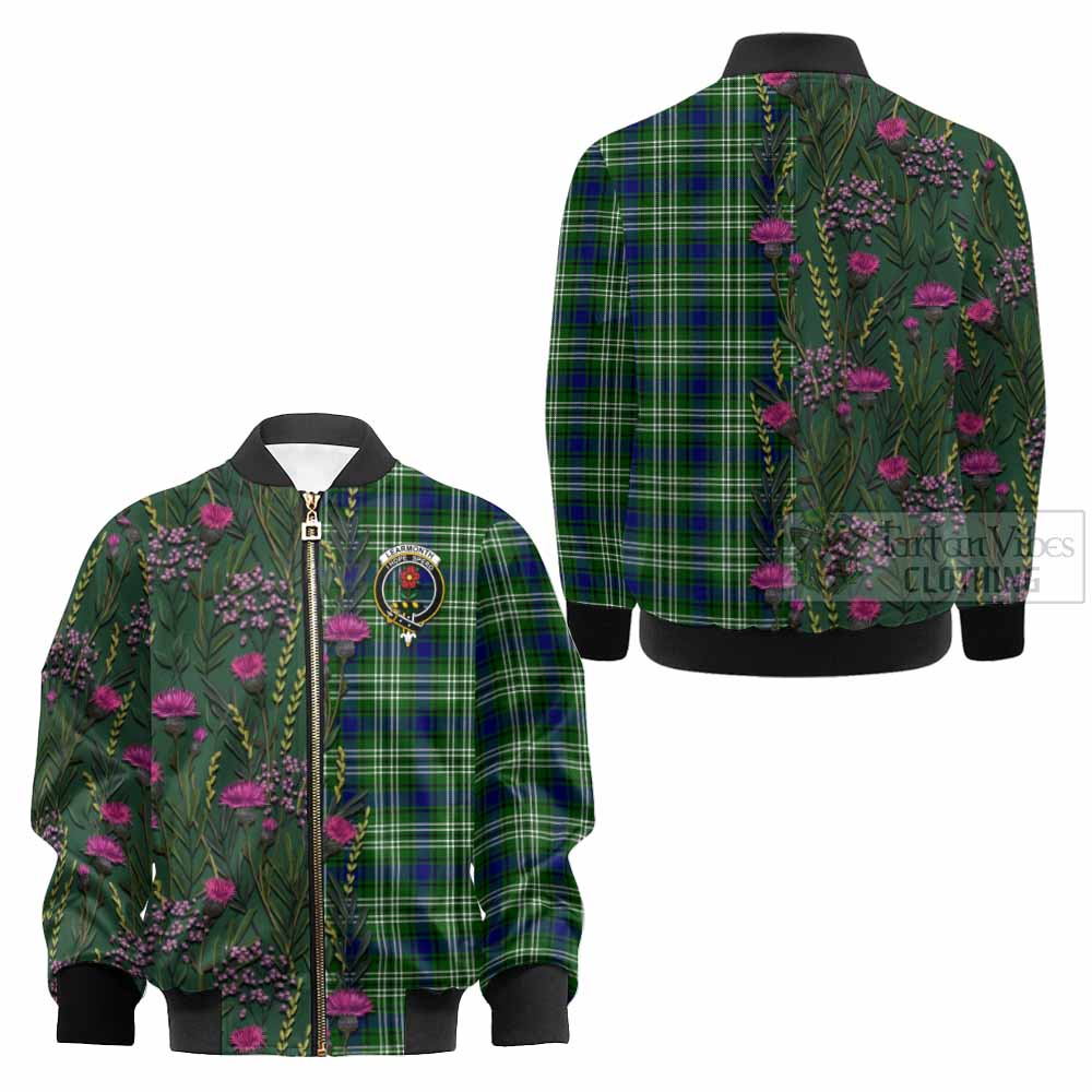 Learmonth Family Crest Tartan Kid Bomber Jacket Scottish Thistle Flower Pattern Half Style - Tartan Vibes Clothing