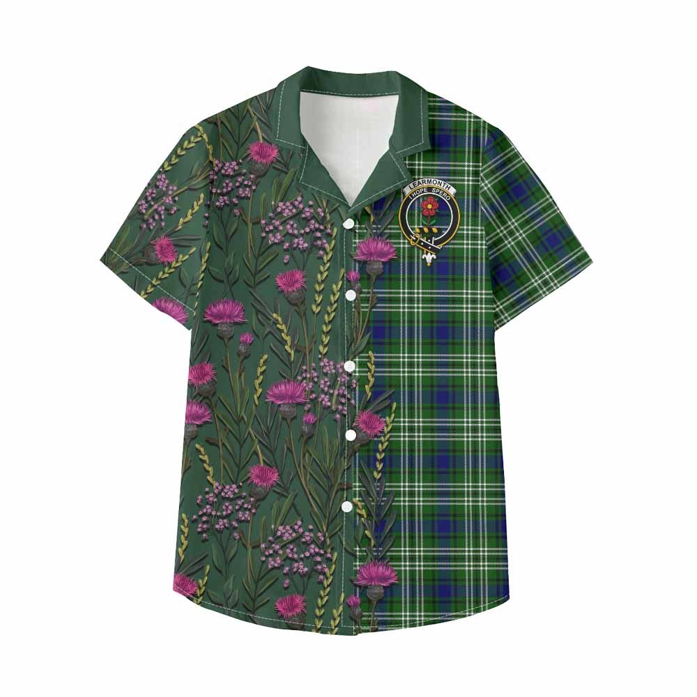 Learmonth Family Crest Tartan Kid Hawaiian Shirt Scottish Thistle Flower Pattern Half Style - Tartan Vibes Clothing