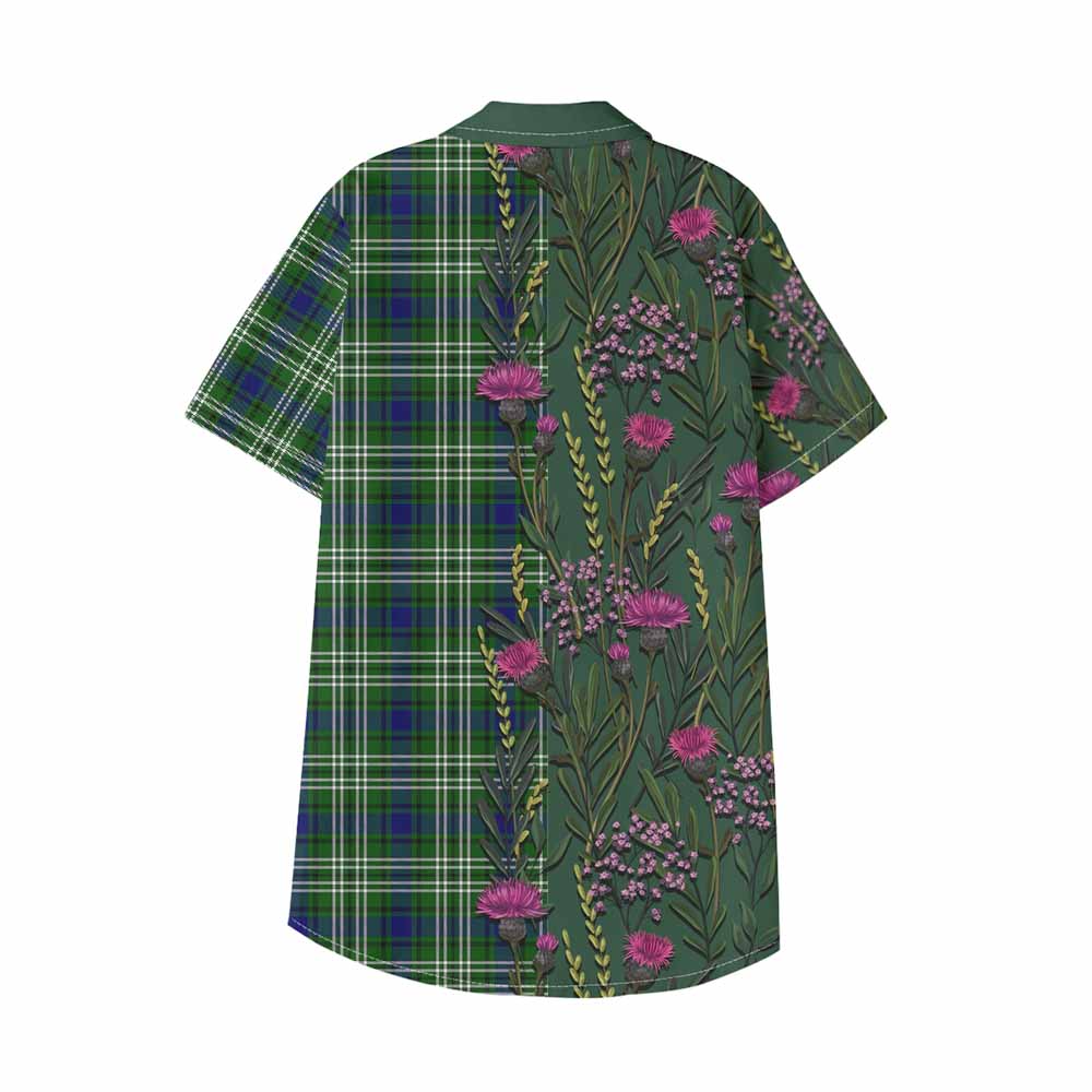 Learmonth Family Crest Tartan Kid Hawaiian Shirt Scottish Thistle Flower Pattern Half Style - Tartan Vibes Clothing