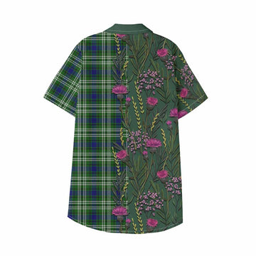 Learmonth Family Crest Tartan Kid Hawaiian Shirt Scottish Thistle Flower Pattern Half Style