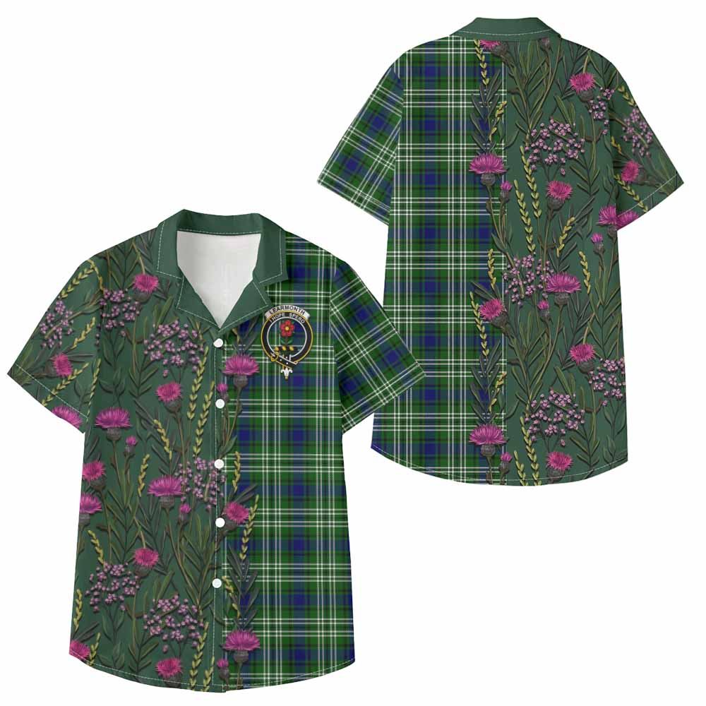 Learmonth Family Crest Tartan Kid Hawaiian Shirt Scottish Thistle Flower Pattern Half Style - Tartan Vibes Clothing